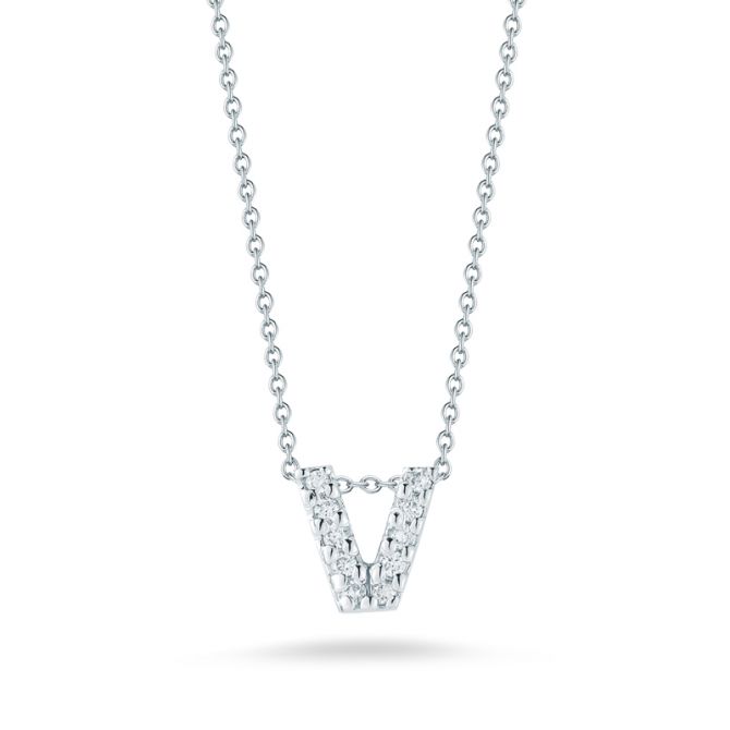 Roberto Coin Tiny Treasures Love Letter Diamond Initial Necklaces in White Gold