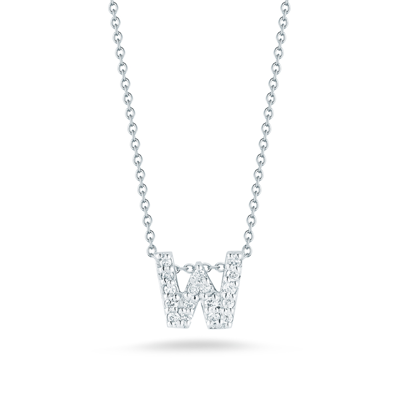 Roberto Coin Tiny Treasures Love Letter Diamond Initial Necklaces in White Gold