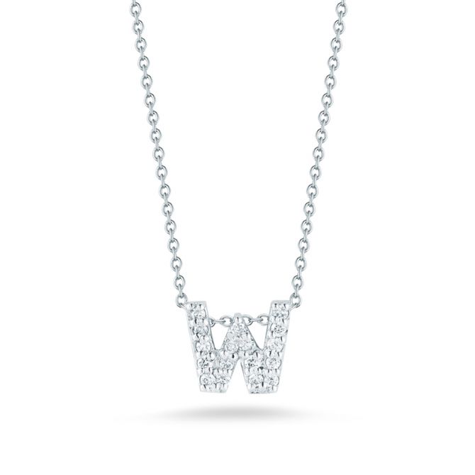Roberto Coin Tiny Treasures Love Letter Diamond Initial Necklaces in White Gold