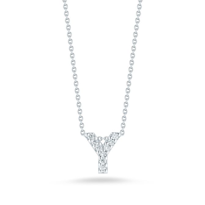 Roberto Coin Tiny Treasures Love Letter Diamond Initial Necklaces in White Gold