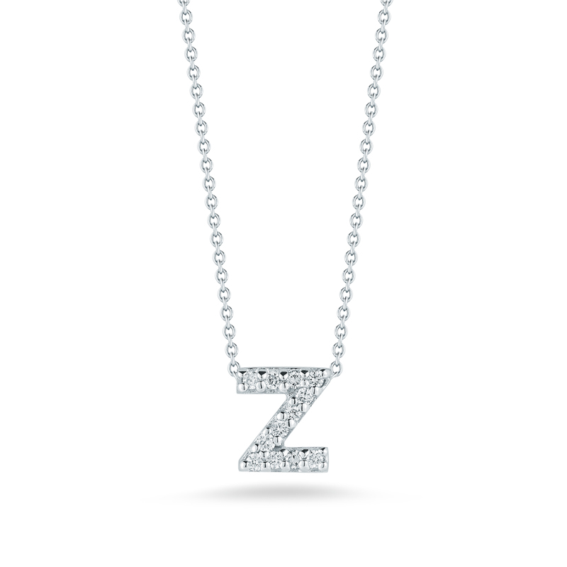 Roberto Coin Tiny Treasures Love Letter Diamond Initial Necklaces in White Gold
