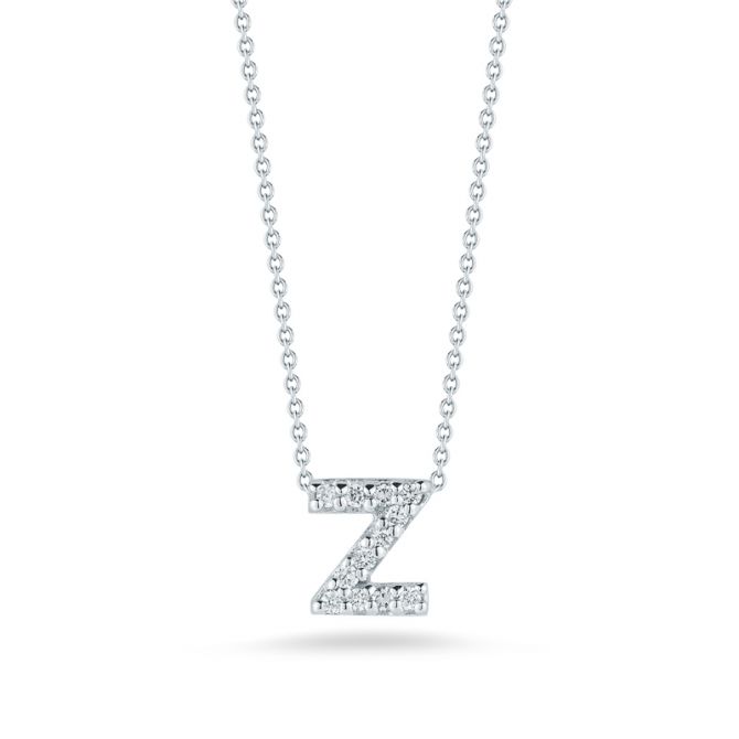 Roberto Coin Tiny Treasures Love Letter Diamond Initial Necklaces in White Gold