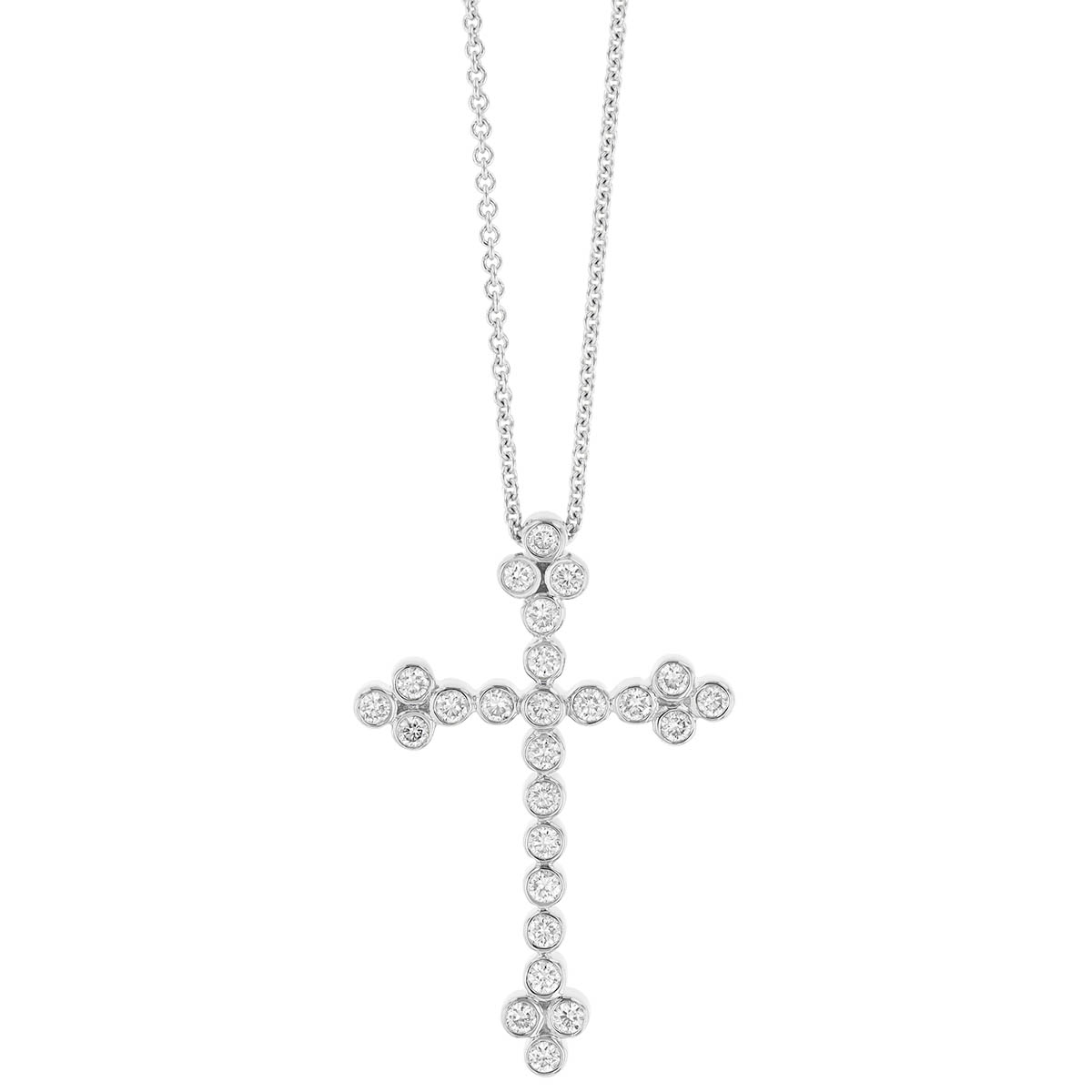 Diamond Bezel Set Botonee Cross Pendant in White Gold, 18