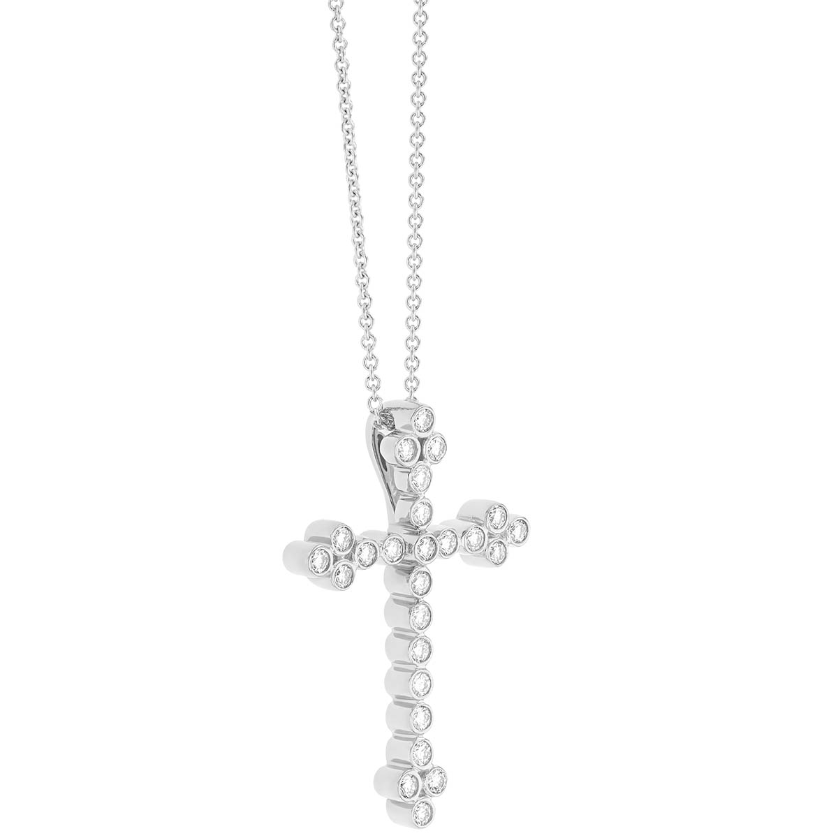 Diamond Bezel Set Botonee Cross Pendant in White Gold, 18