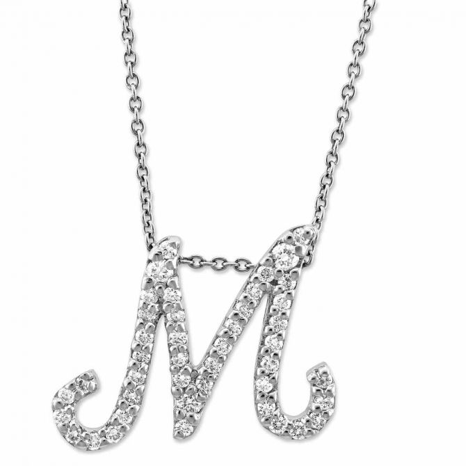 Roberto Coin Diamond Script Initial M Necklace, 18"