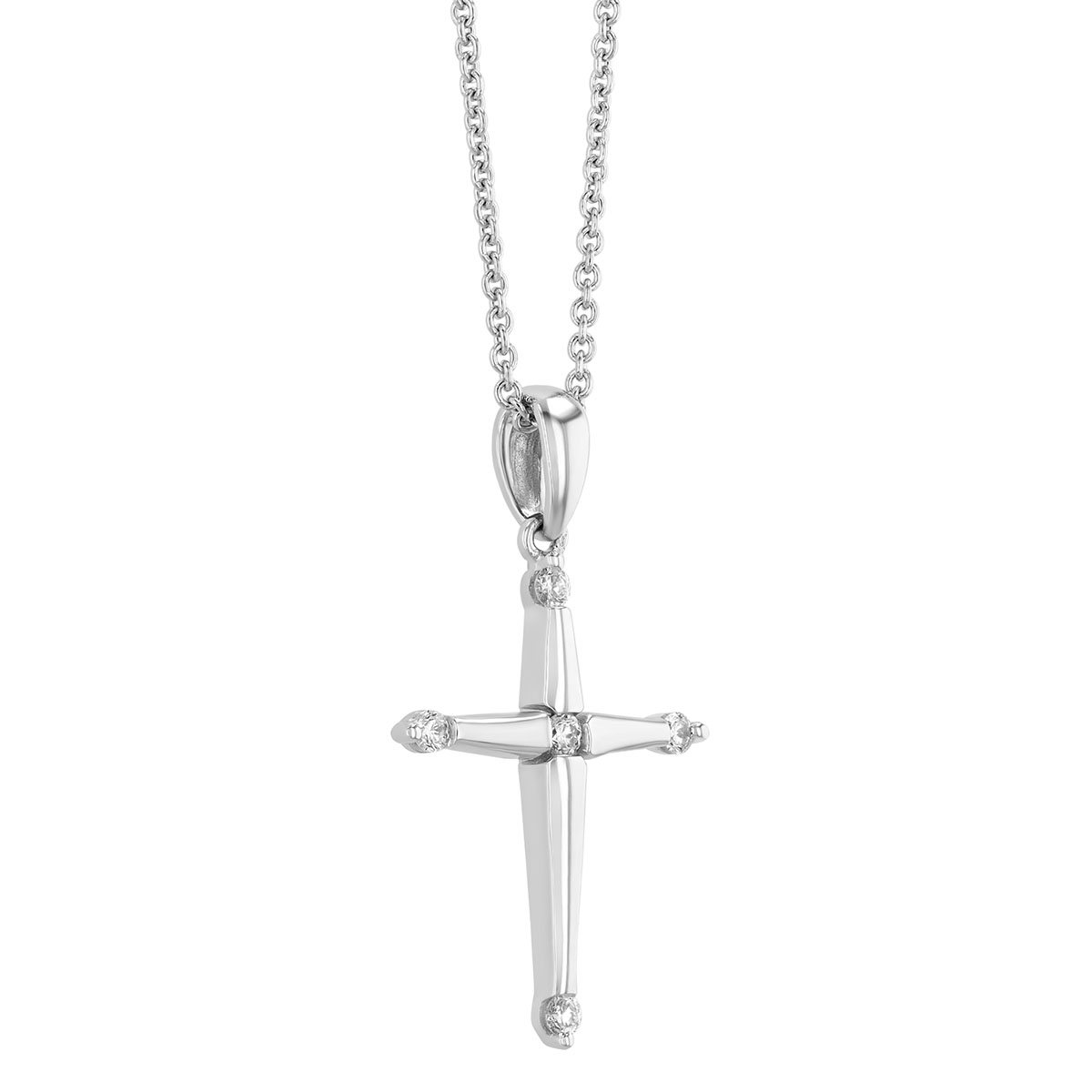 White Gold Cross Pendant with Diamond Accents, 18