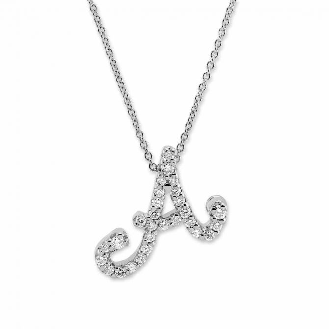 Roberto Coin Diamond Script Initial A Necklace, 18"