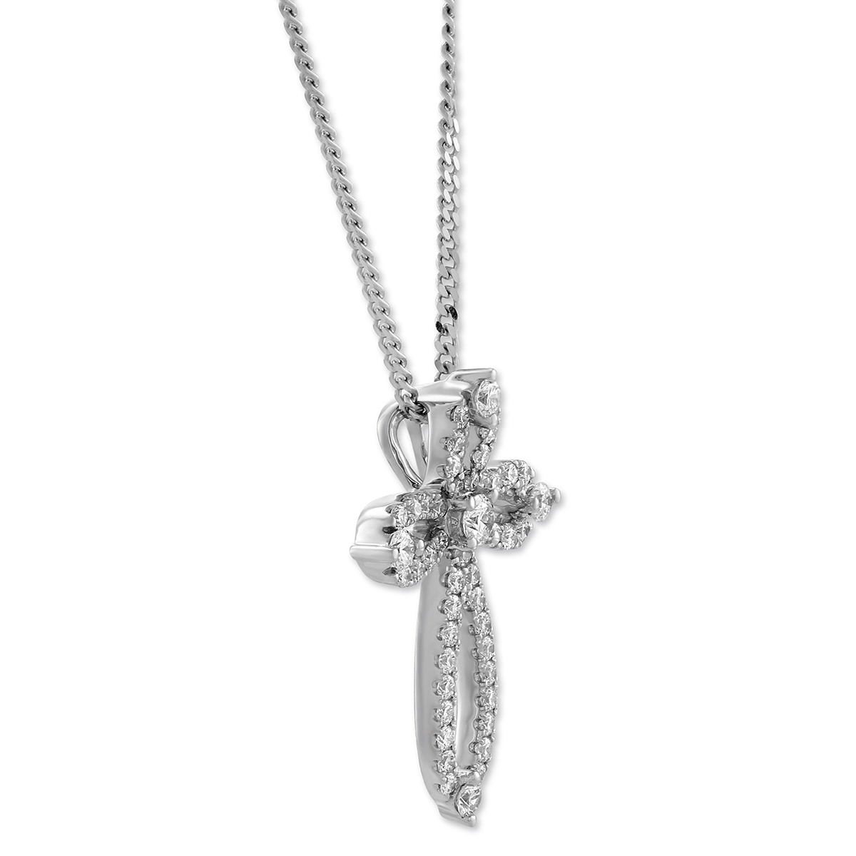 Diamond Cross Necklace in White Gold, 0.36 cttw