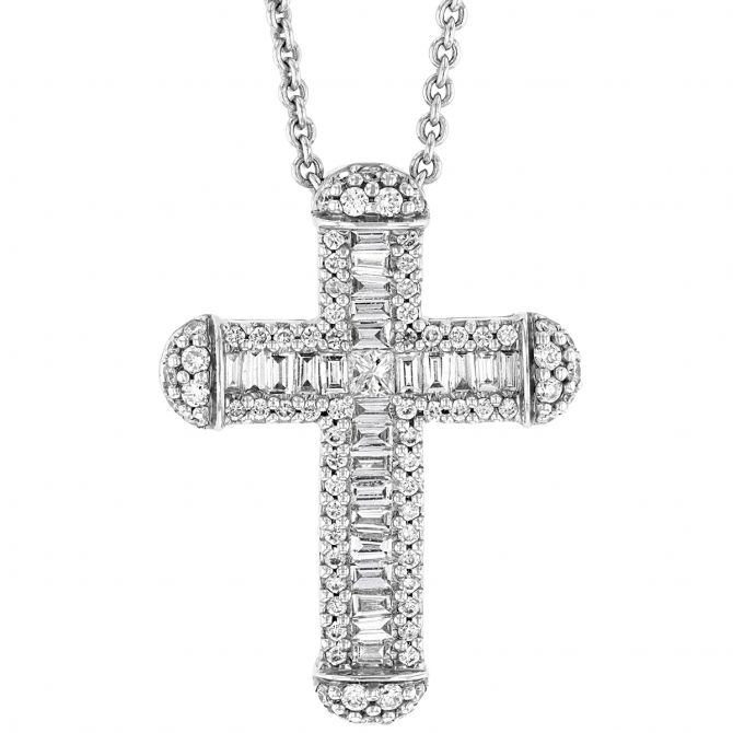Roberto Coin Multi Shape Diamond Classic Cross Pendant in White Gold, 18"