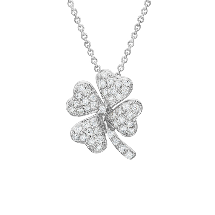 Diamond Clover Pendant Necklace in White Gold