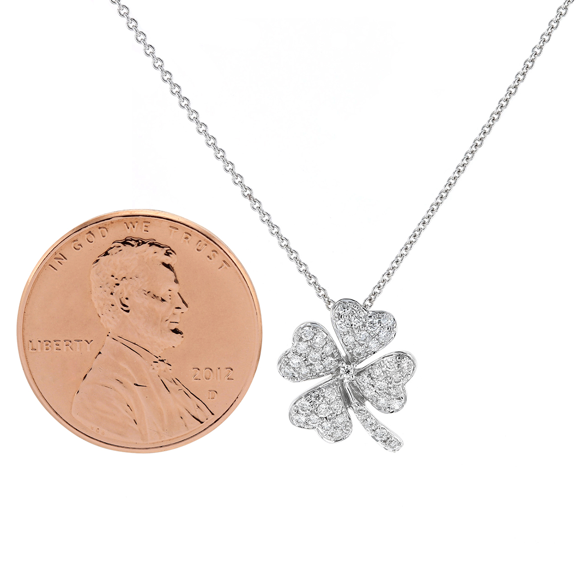 Diamond Clover Pendant Necklace in White Gold
