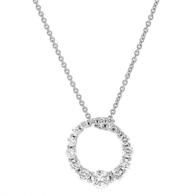 Round Diamond Open Circle Pendant in White Gold