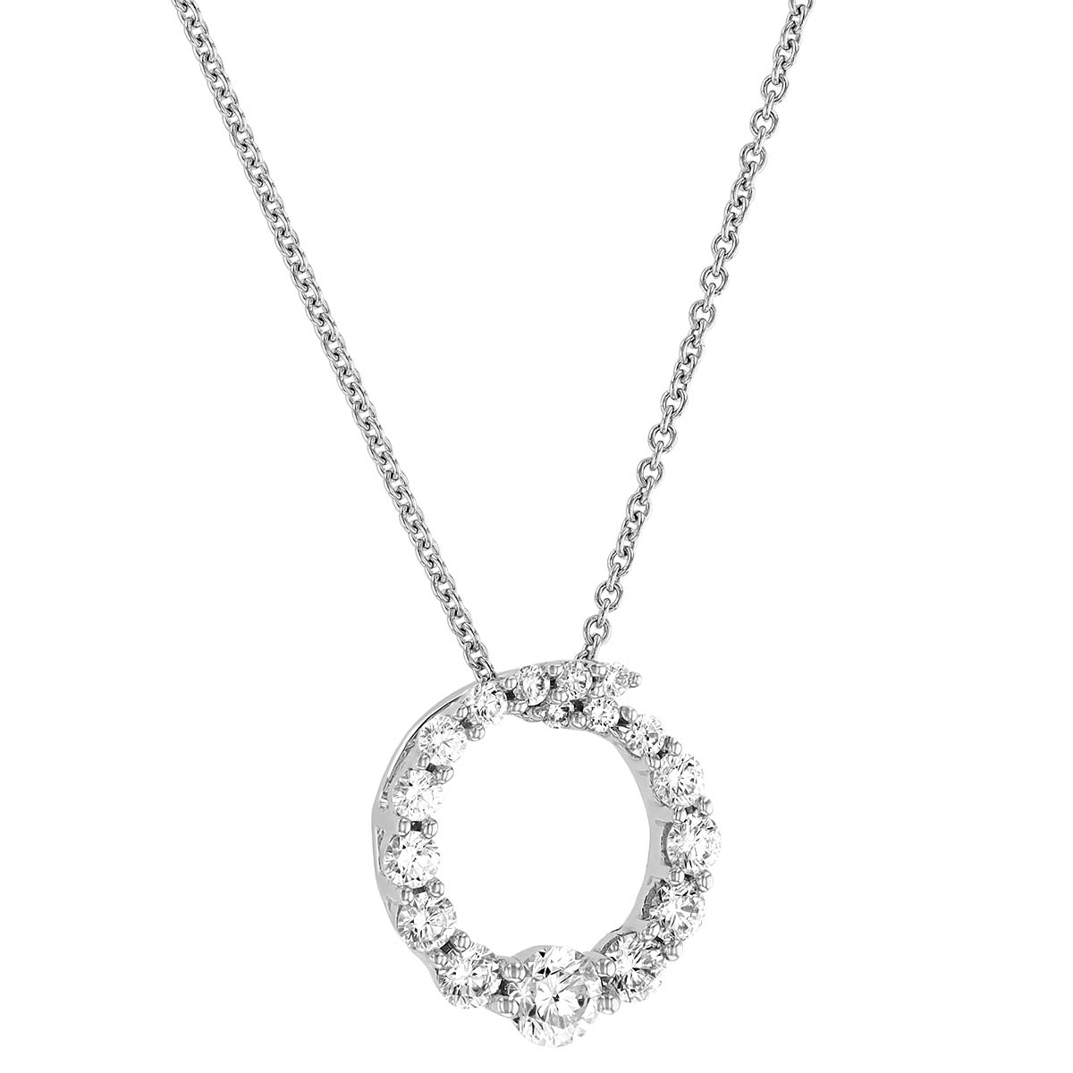 Round Diamond Open Circle Pendant in White Gold