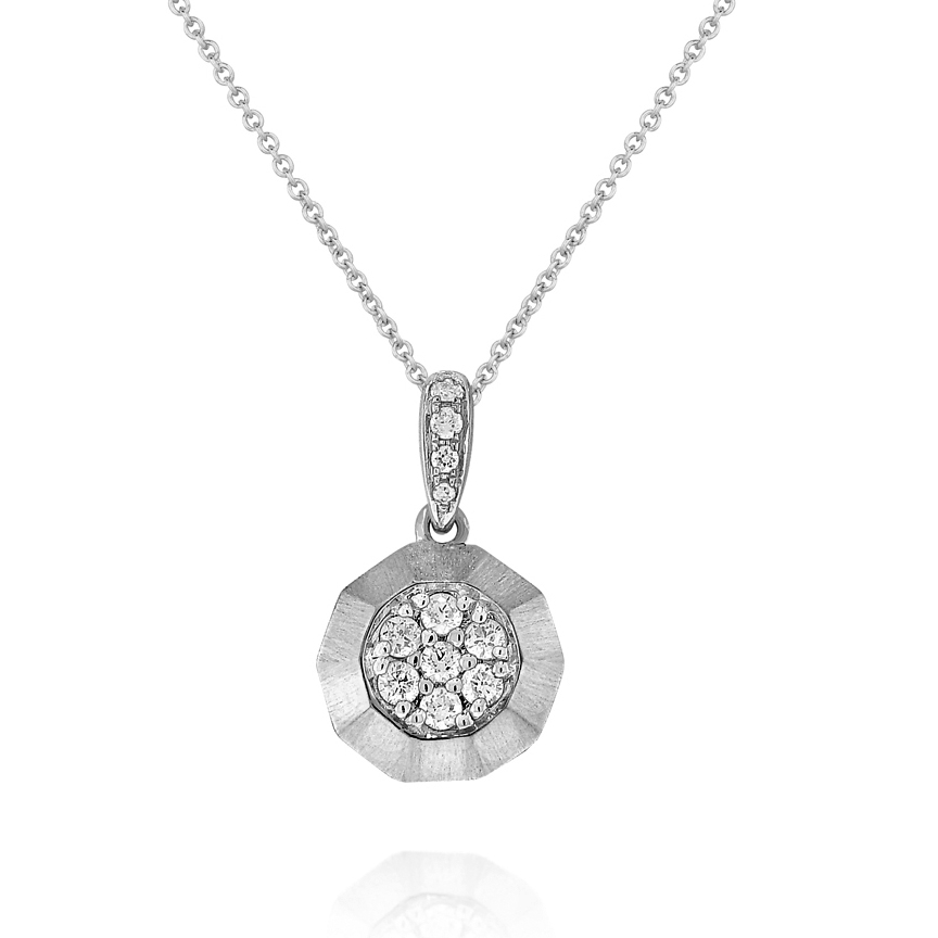 Diamond and Satin Finish White Gold Geometric Pendant Necklace