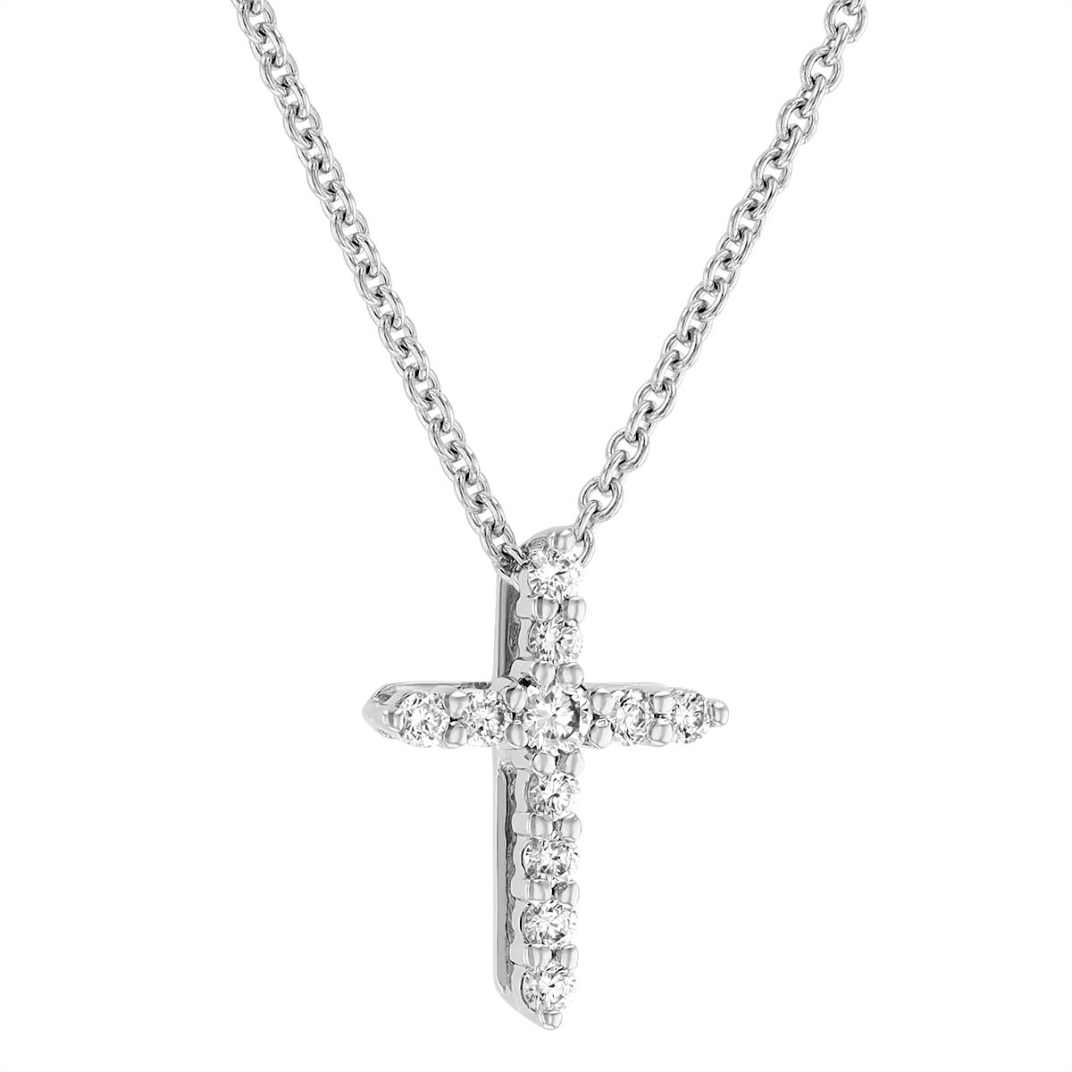 Diamond Cross Pendant Necklace in White Gold, 0.09 cttw