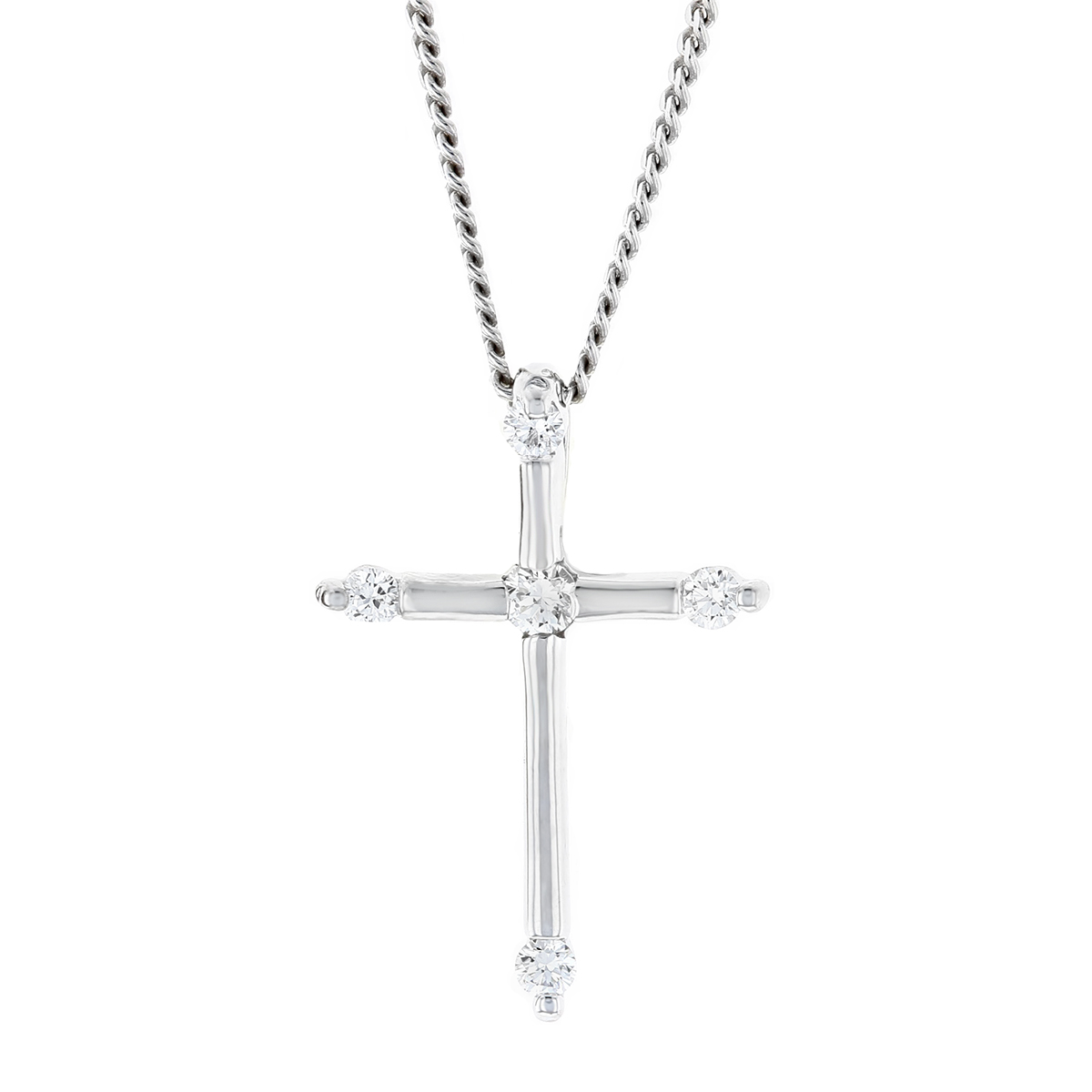 14K White Gold 5 Diamond Cross Pendant, 18