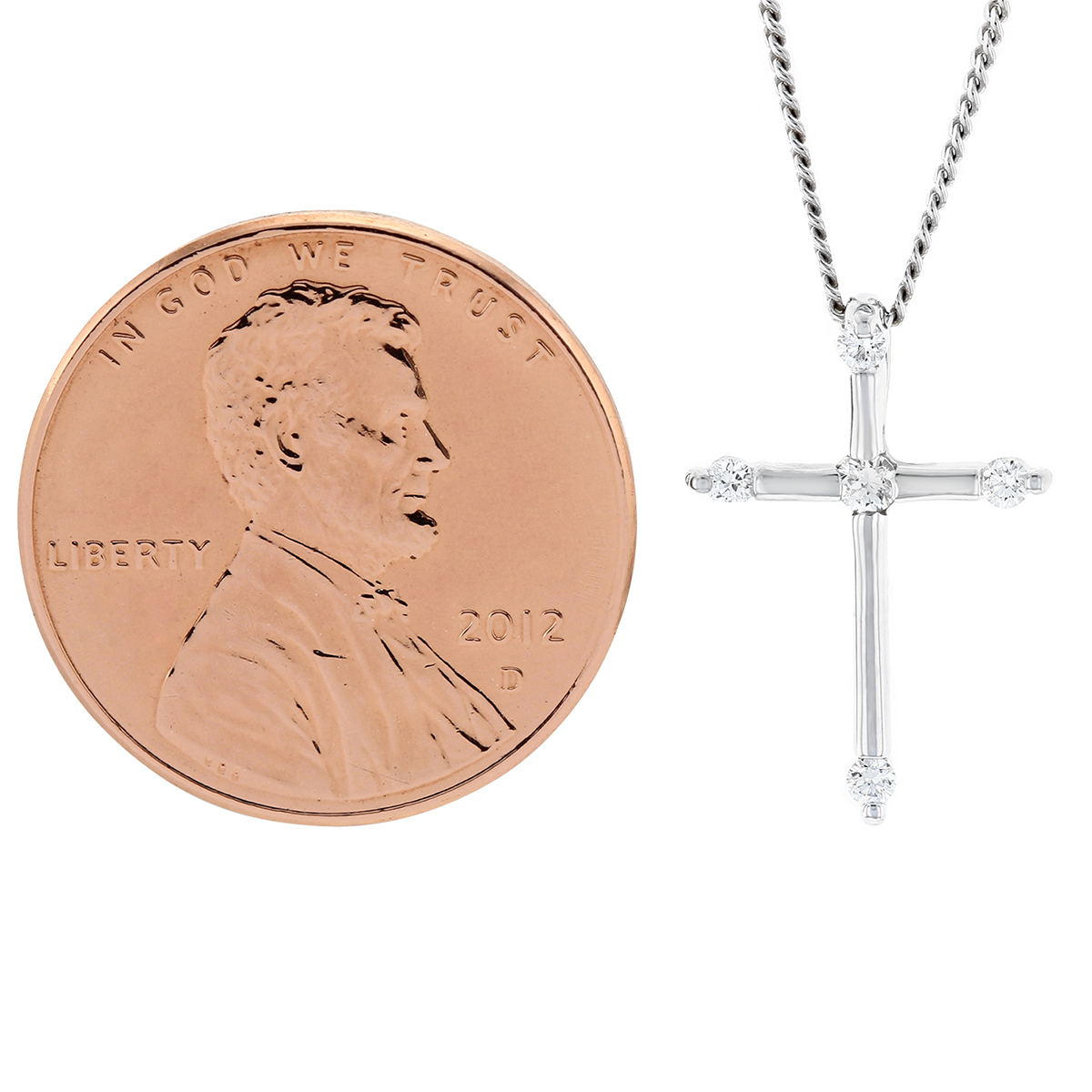 14K White Gold 5 Diamond Cross Pendant, 18