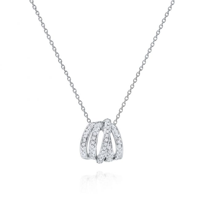 14K White Gold Diamond Crossover Swirl Pendant, 18"
