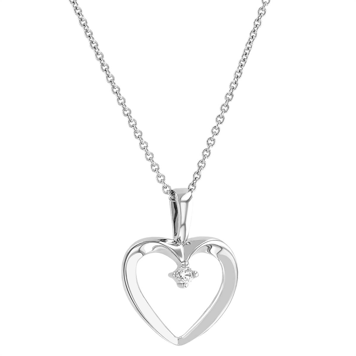 Diamond Open Heart Pendant Necklace in White Gold