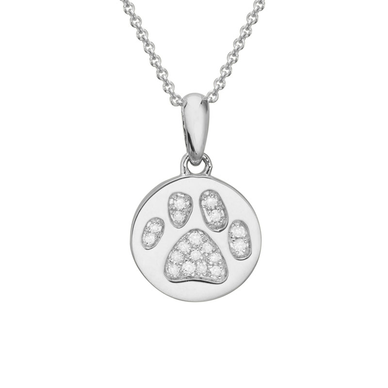 Diamond Pavé Paw Print Disc Pendant in White Gold, 18