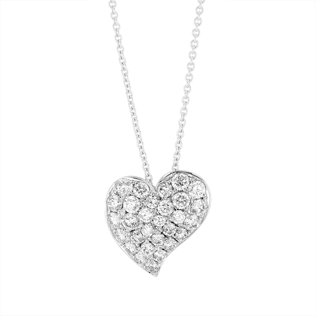 14K White Gold Diamond Pavé Asymmetrical Heart Pendant