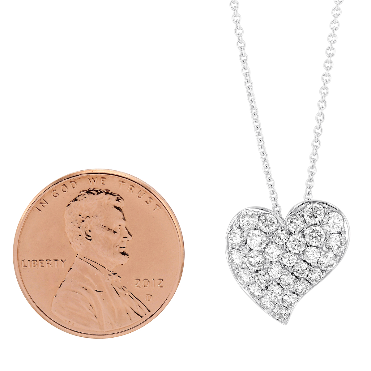 14K White Gold Diamond Pavé Asymmetrical Heart Pendant