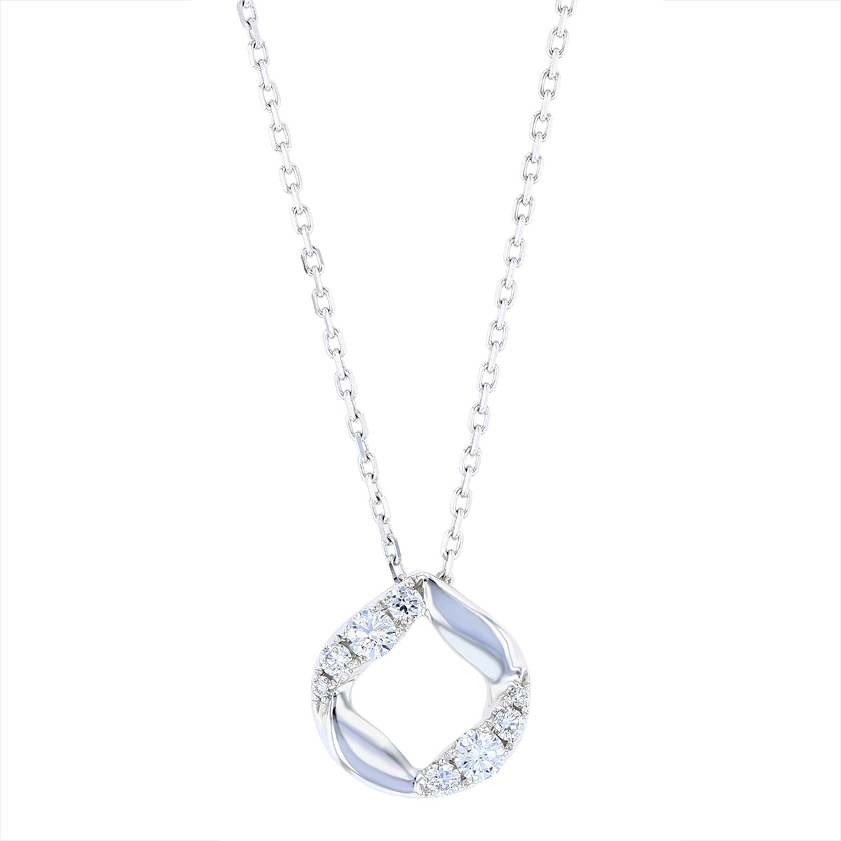 Frederic Sage Diamond & White Gold Halo Kiss Beveled Cushion Pendant Necklace