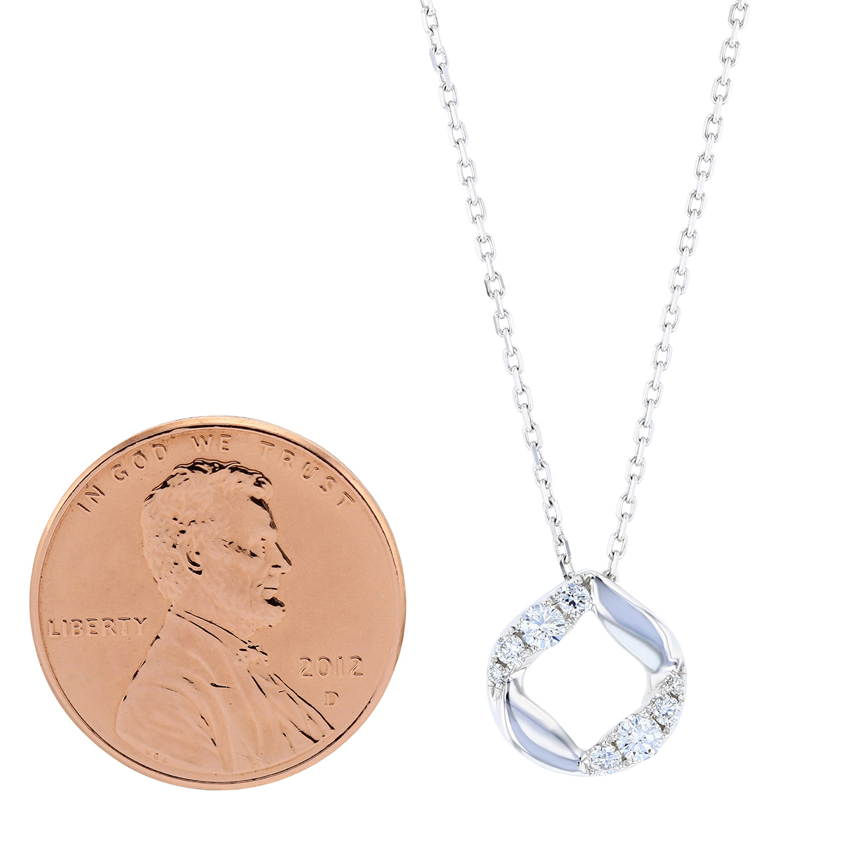 Frederic Sage Diamond & White Gold Halo Kiss Beveled Cushion Pendant Necklace