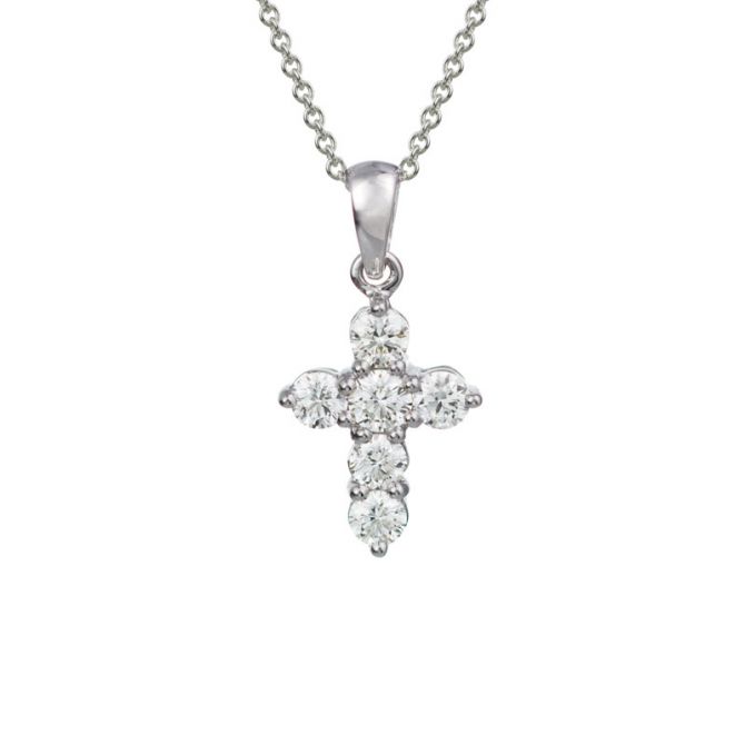 Diamond Tiny Cross Pendant in White Gold, 18"
