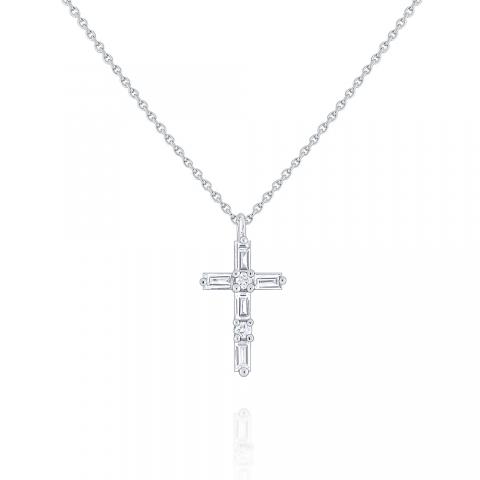 Diamond Mosaic Cross Pendant in White Gold
