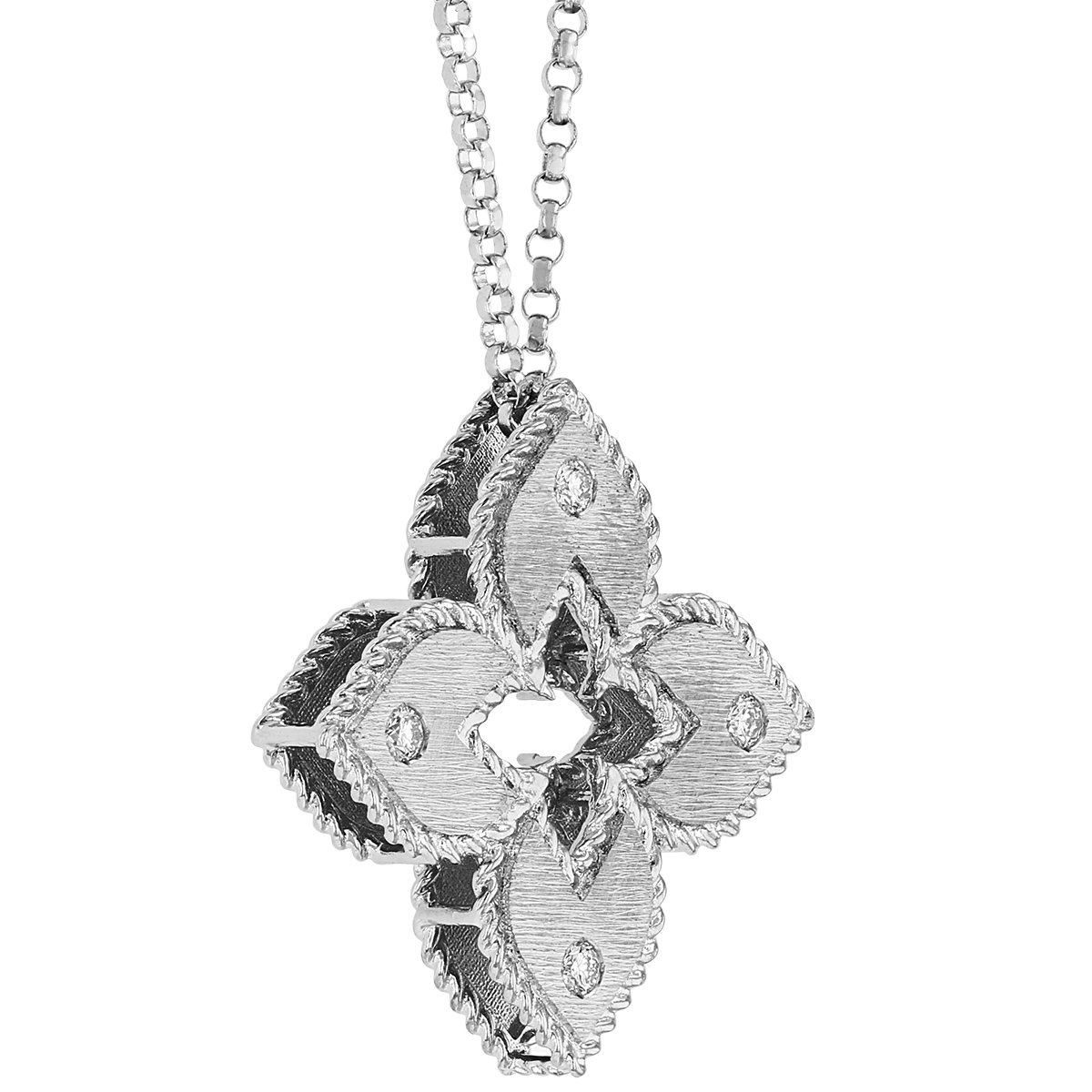 Roberto Coin Venetian Princess Flower White Gold Pendant with Diamonds, 18