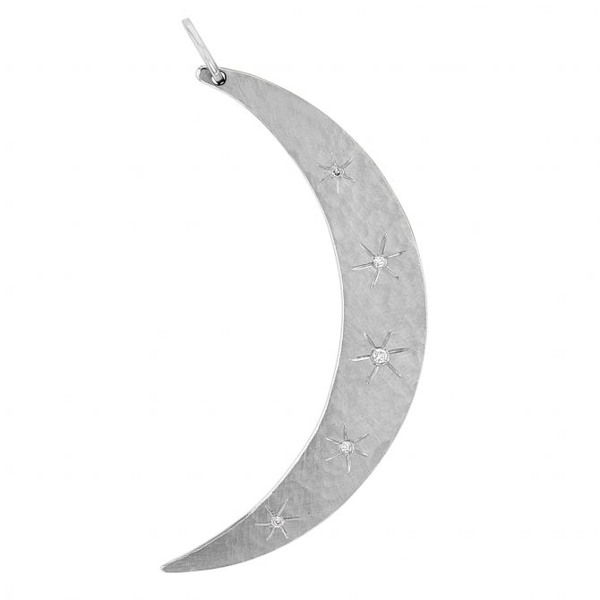 Julez Bryant Mobi White Gold Medium Crescent Moon Pendant Charm with Diamonds