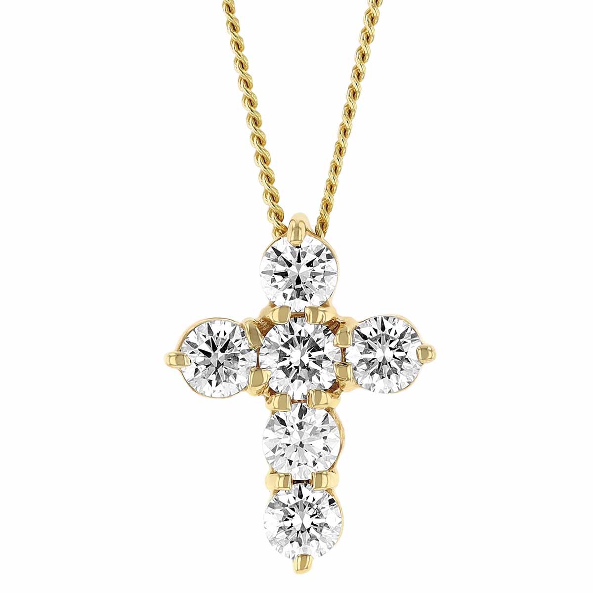 Diamond Small Cross Pendant in Yellow Gold, 16