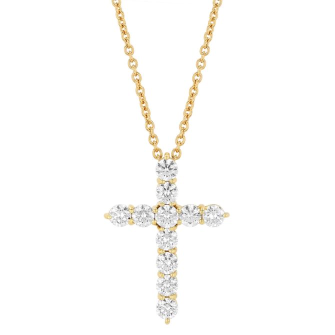 Roberto Coin Diamond Cross Pendant in Yellow Gold, 16", 1.44 cttw