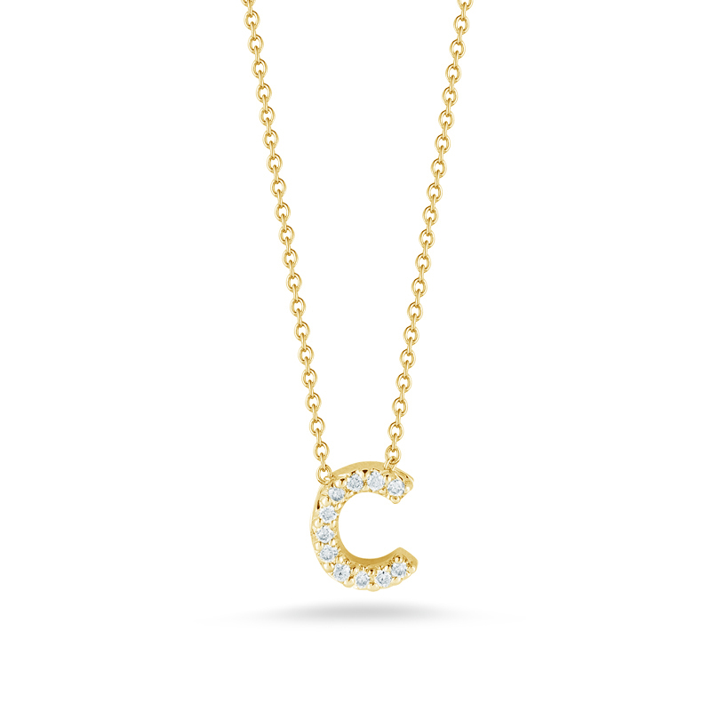 Roberto Coin Tiny Treasures Love Letter Diamond Initial Necklaces in Yellow Gold