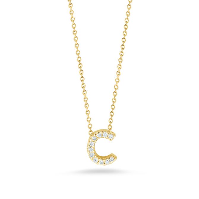 Roberto Coin Tiny Treasures Love Letter Diamond Initial Necklaces in Yellow Gold