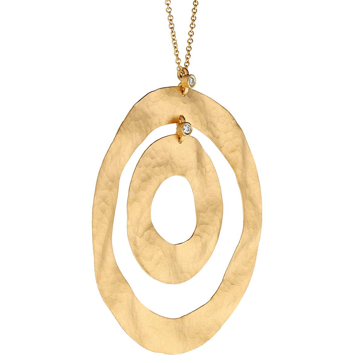 Marika Yellow Gold Satin Double Circle Pendant with Diamonds, 18
