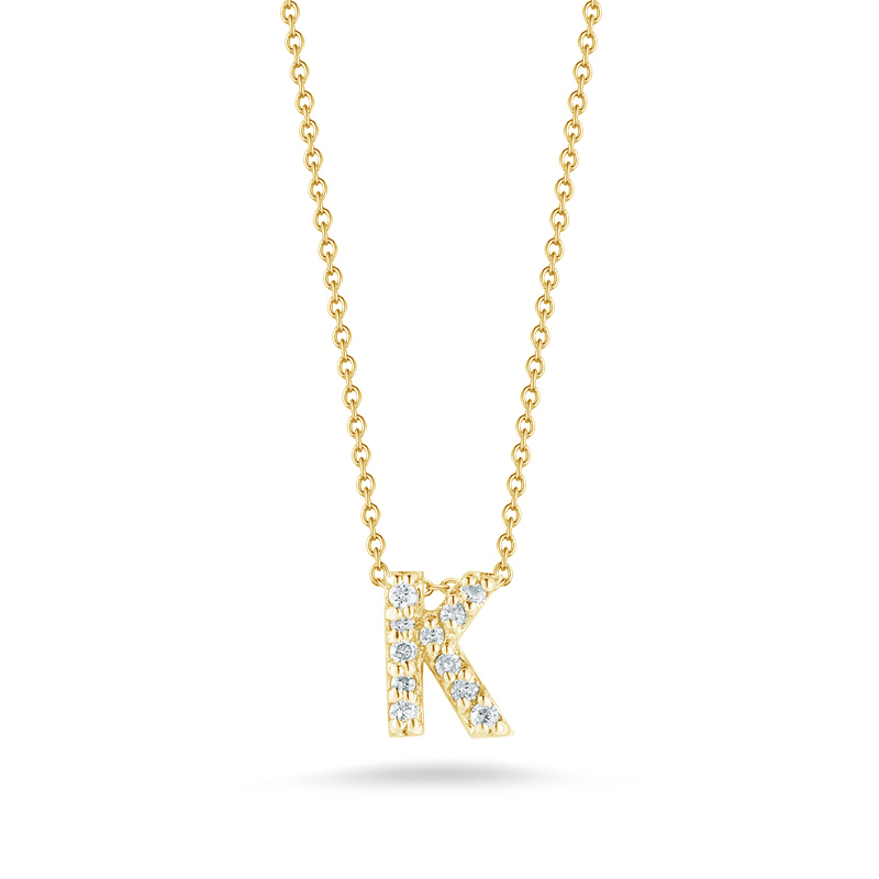 Roberto Coin Tiny Treasures Love Letter Diamond Initial Necklaces in Yellow Gold