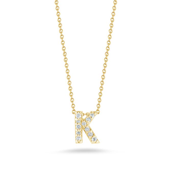 Roberto Coin Tiny Treasures Love Letter Diamond Initial Necklaces in Yellow Gold