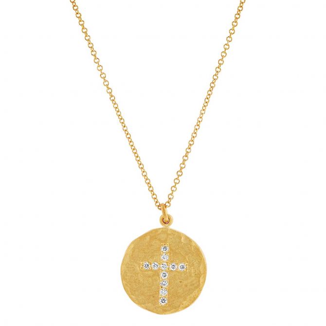 Marika Diamond Cross & Circle Pendant in Matte Yellow Gold, 18"