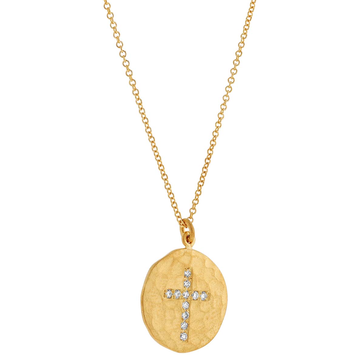 Marika Diamond Cross & Circle Pendant in Matte Yellow Gold, 18