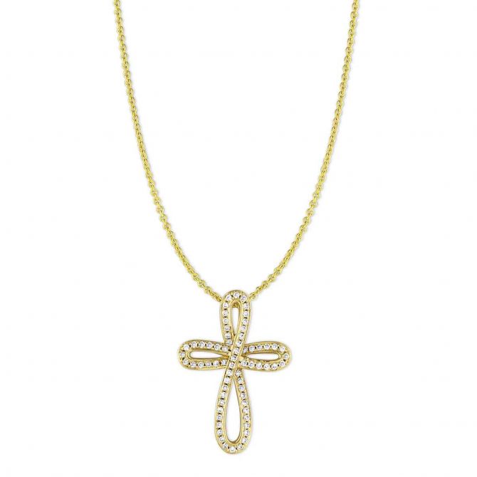 Diamond Palm Cross Pendant in Yellow Gold, 18"