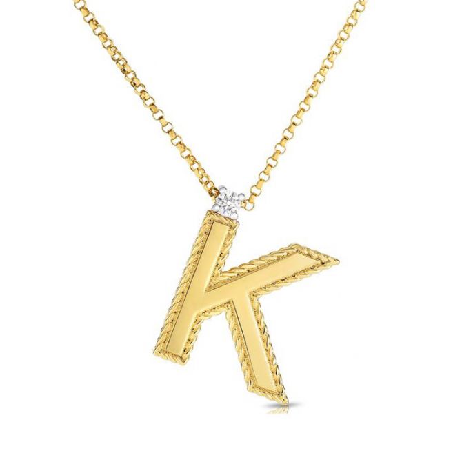 Roberto Coin 18K Yellow Gold Diamond Princess "K" Initial Pendant/Necklace
