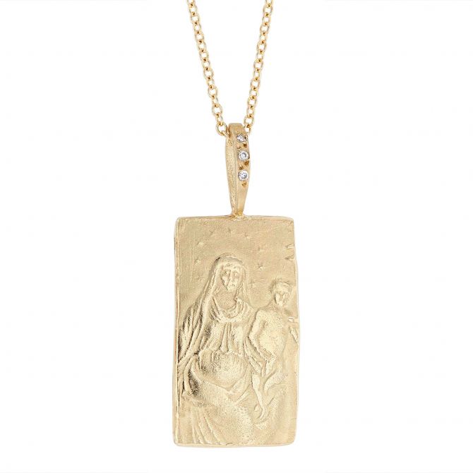 Robin Haley Modonna Artifact Charm Pendant with Diamond Bail in Yellow Gold, 18"