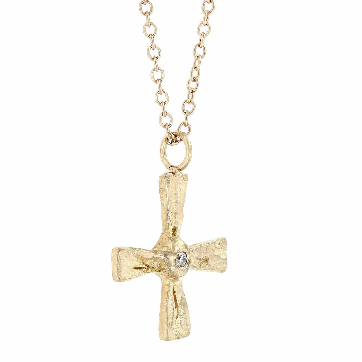 Robin Haley Delicate Yellow Gold Square Cross with Diamond, 16
