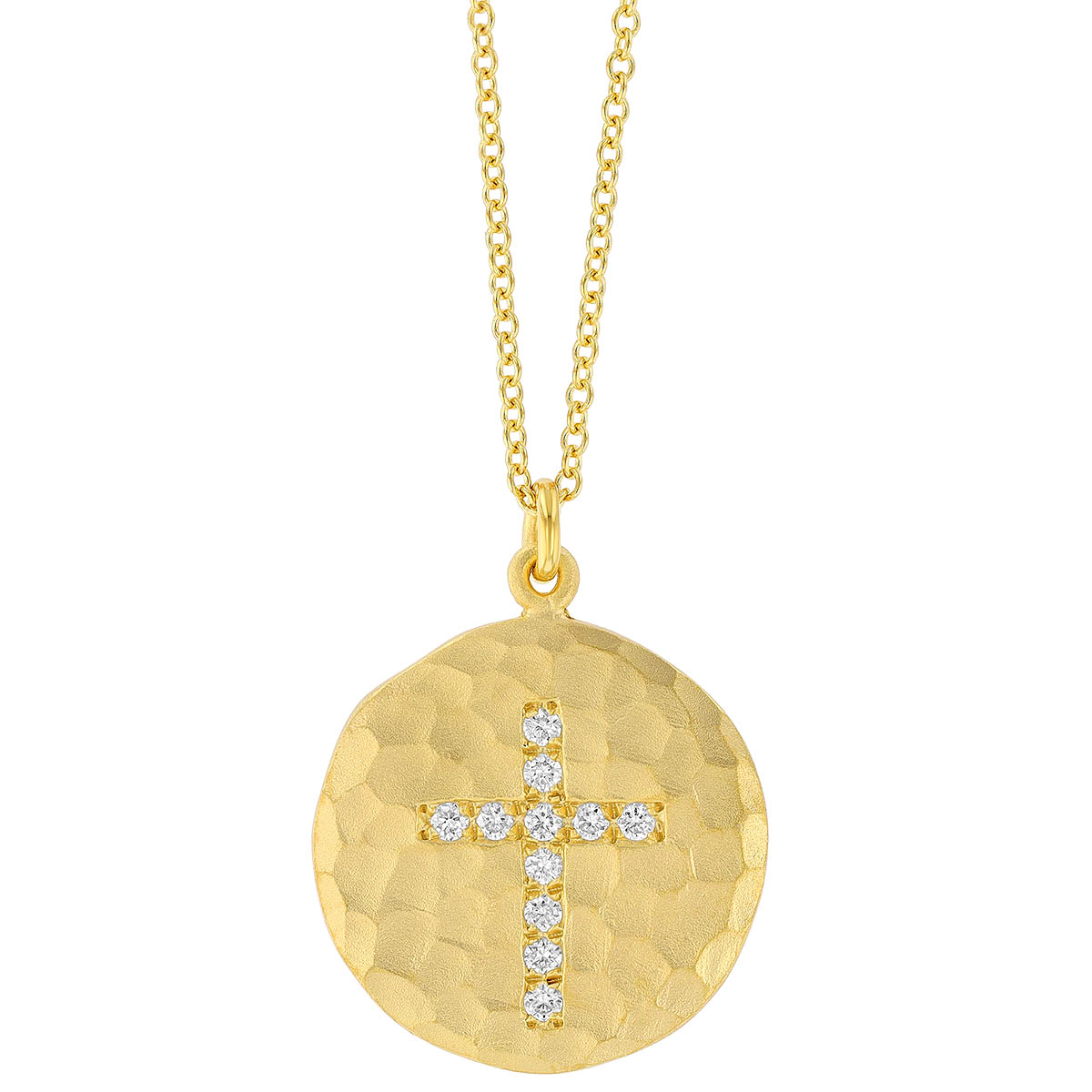 Marika Diamond Cross Disc Pendant in Yellow Gold