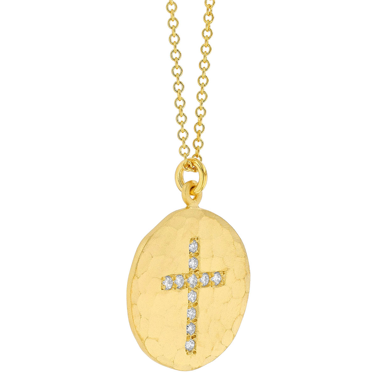 Marika Diamond Cross Disc Pendant in Yellow Gold