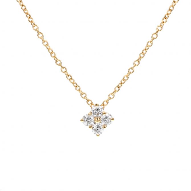 Diamond Square Cluster Pendant in Yellow Gold, 16"