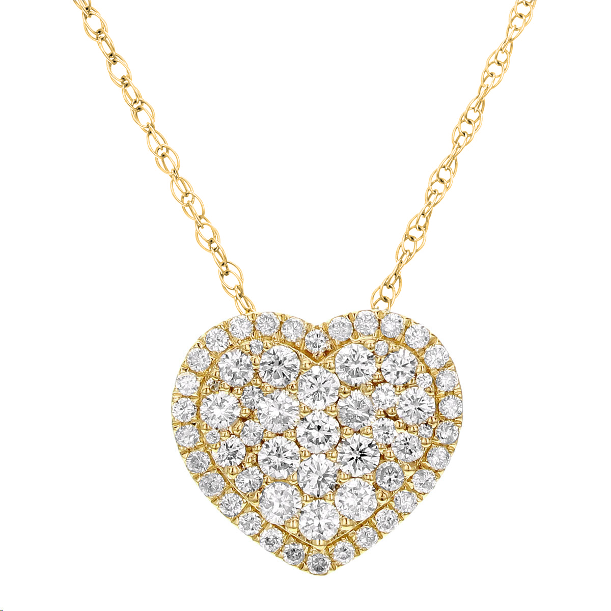 Diamond Pavé Heart Necklace in Yellow Gold, 16