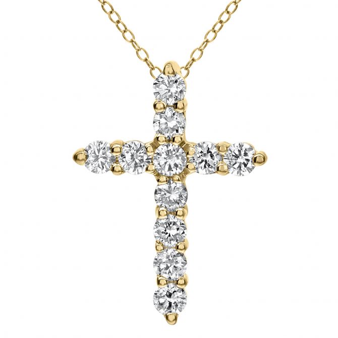 Diamond .50 cttw Cross Pendant in Yellow Gold, 16"